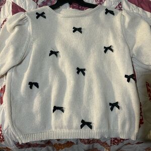 SHEIN White Sweater with Black Bows